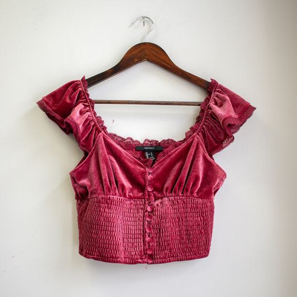 Forever 21 Velvet Puffy Shoulder Cropped Tank Top Size Large - Picture 1 of 6